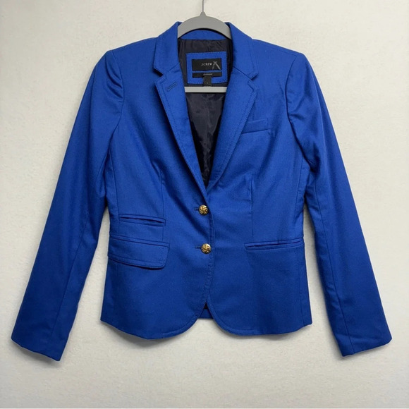 J. Crew Royal Blue Wool Original Schoolboy Blazer Sz 0 Gold Buttons - Picture 2 of 9